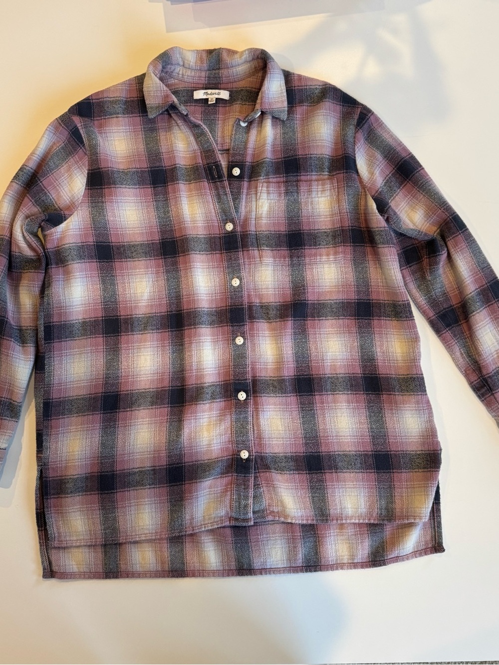 Madewell Flannel Oversized Ex Boyfriend Shirt Lenore Plaid Purple Lilac XS Cabin
